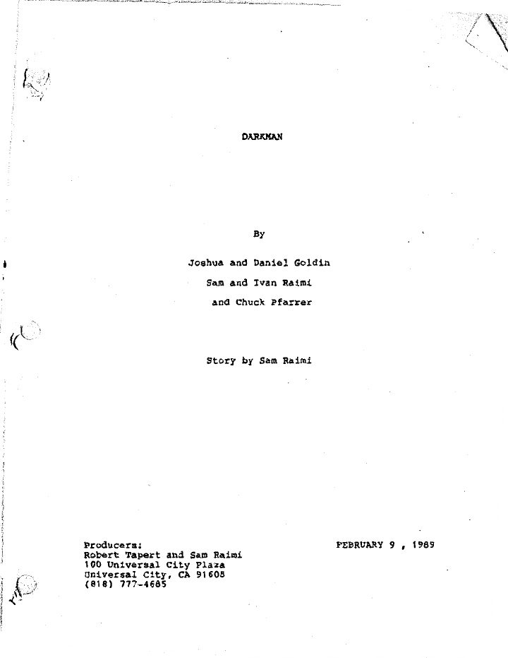 Darkman screenplay first page