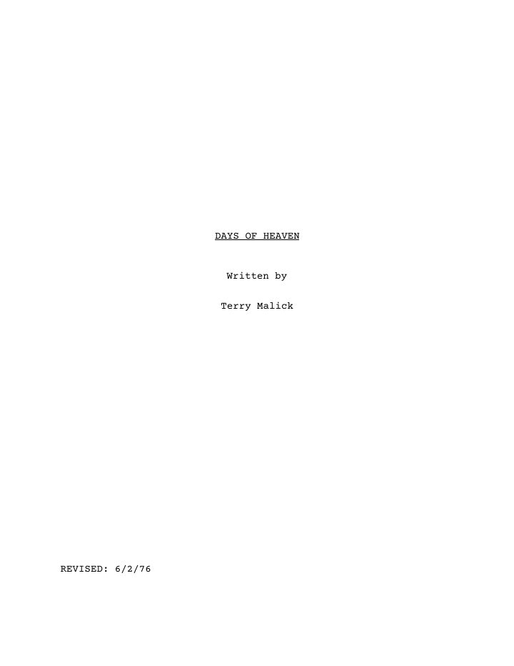 Days of Heaven screenplay first page