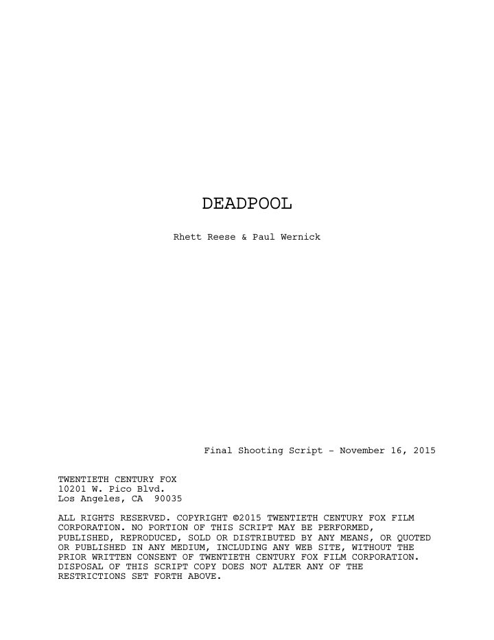 Deadpool screenplay first page
