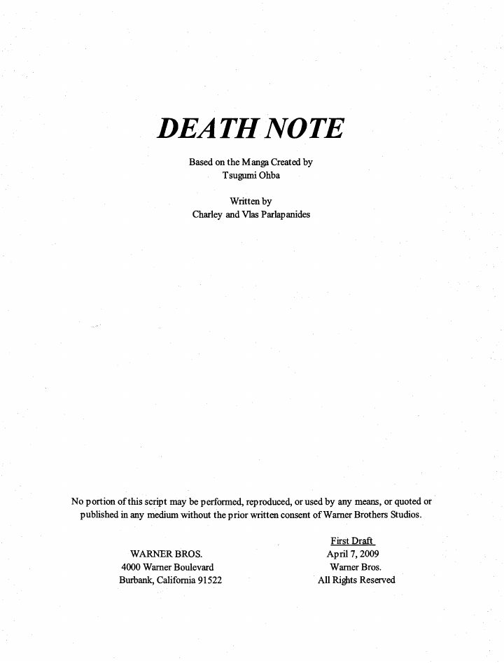Death Note screenplay first page