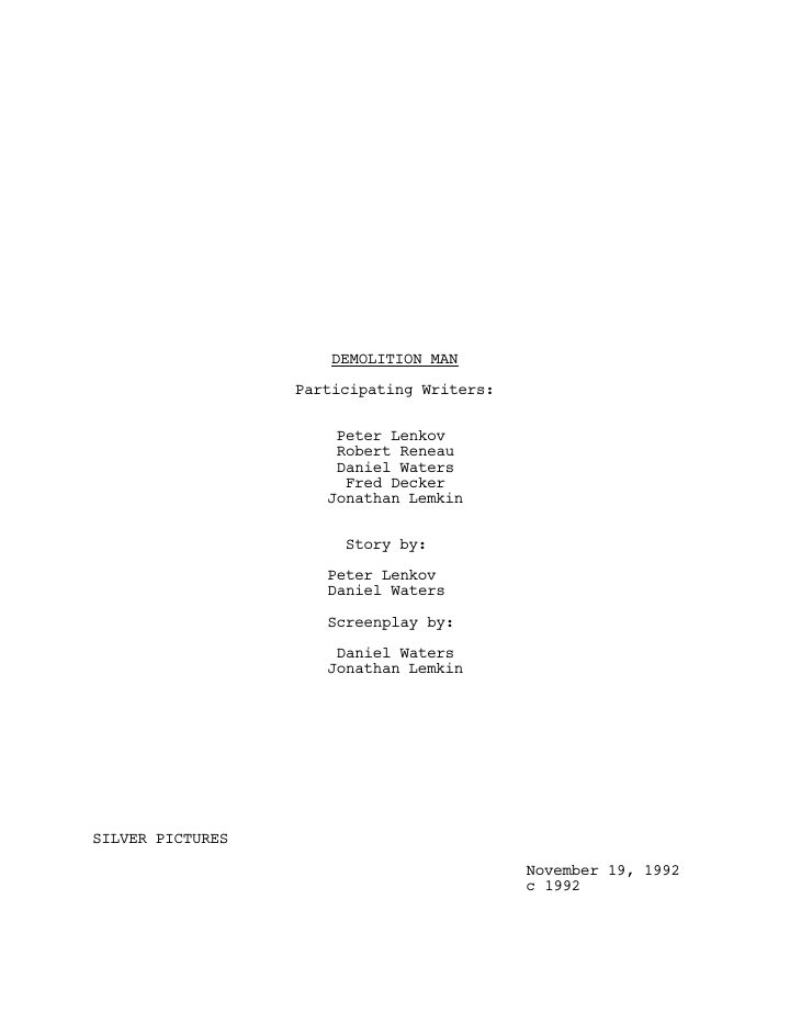 Demolition Man screenplay first page