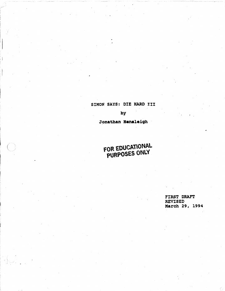 Die Hard with a Vengeance screenplay first page