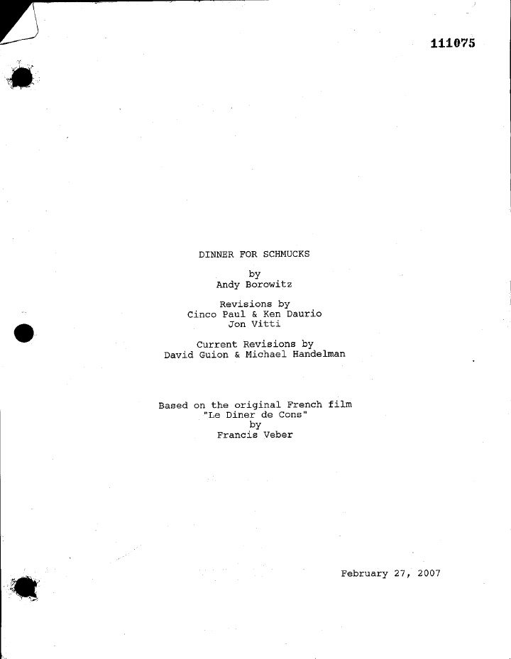 Dinner for Schmucks screenplay first page