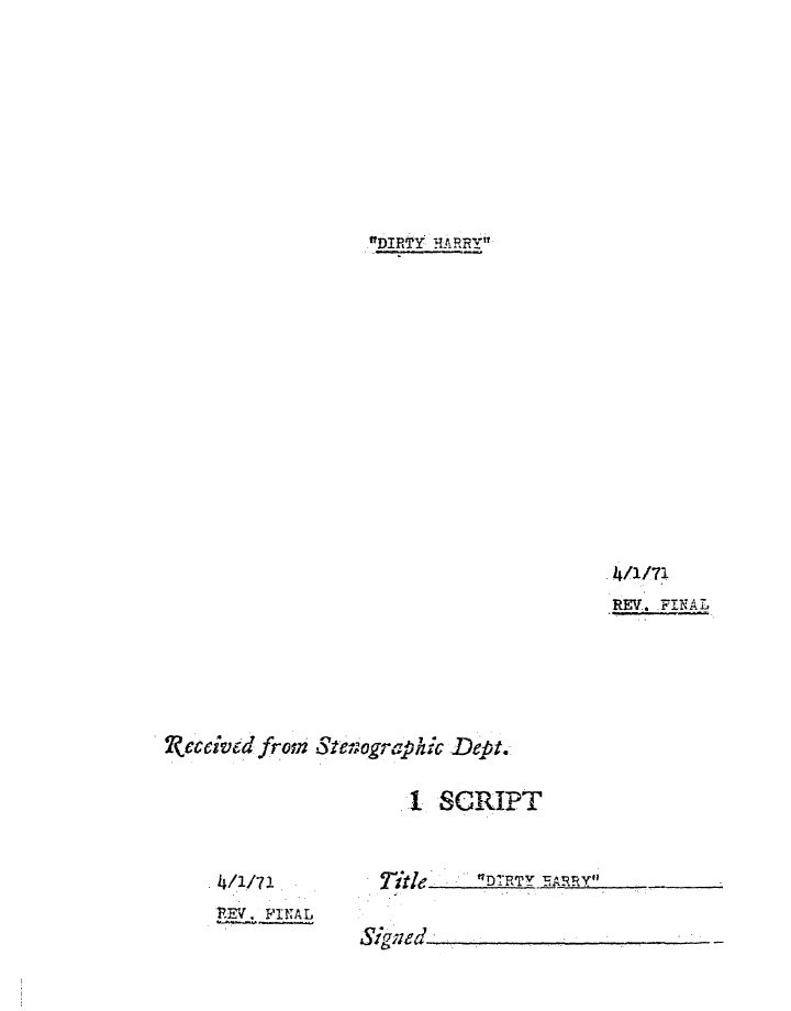 Dirty Harry screenplay first page