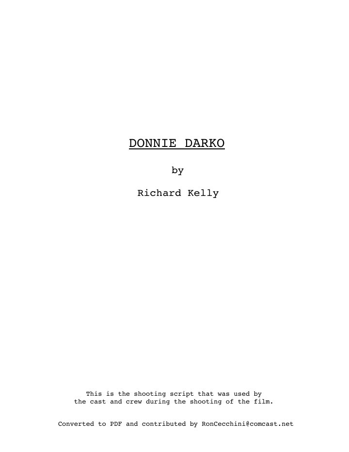 Donnie Darko screenplay first page