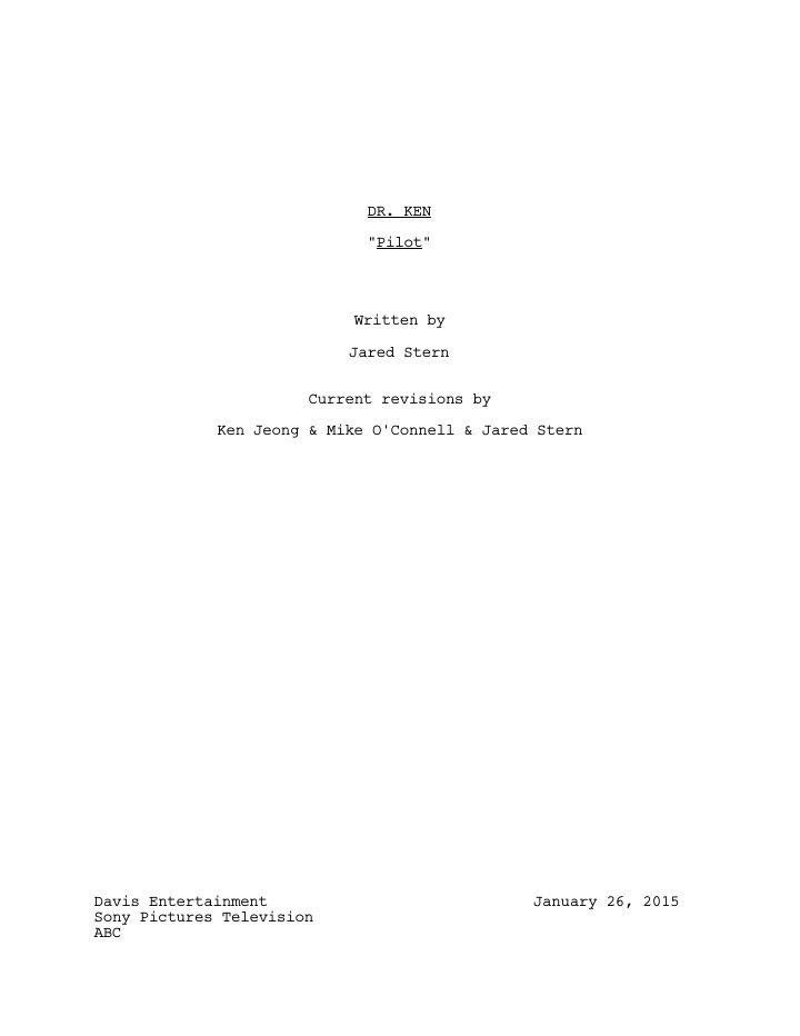 Dr. Ken: 101: Pilot screenplay first page