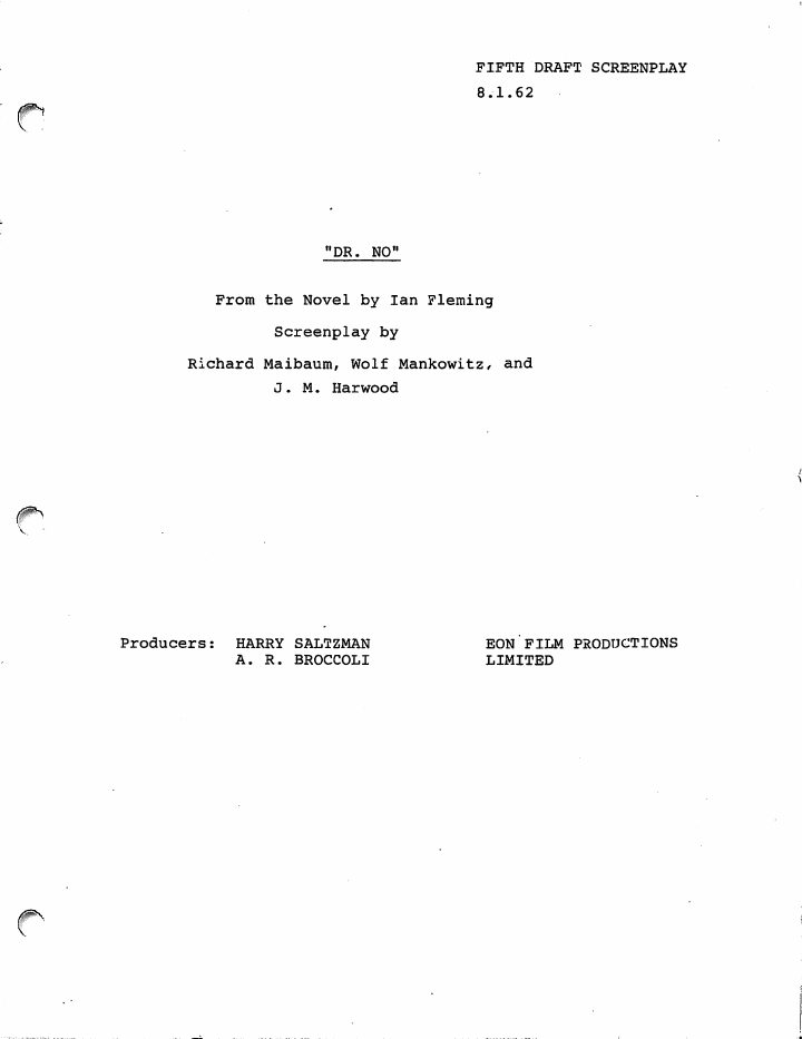 Dr. No screenplay first page
