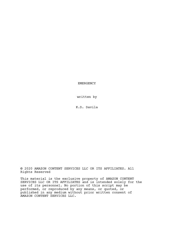 Emergency screenplay first page