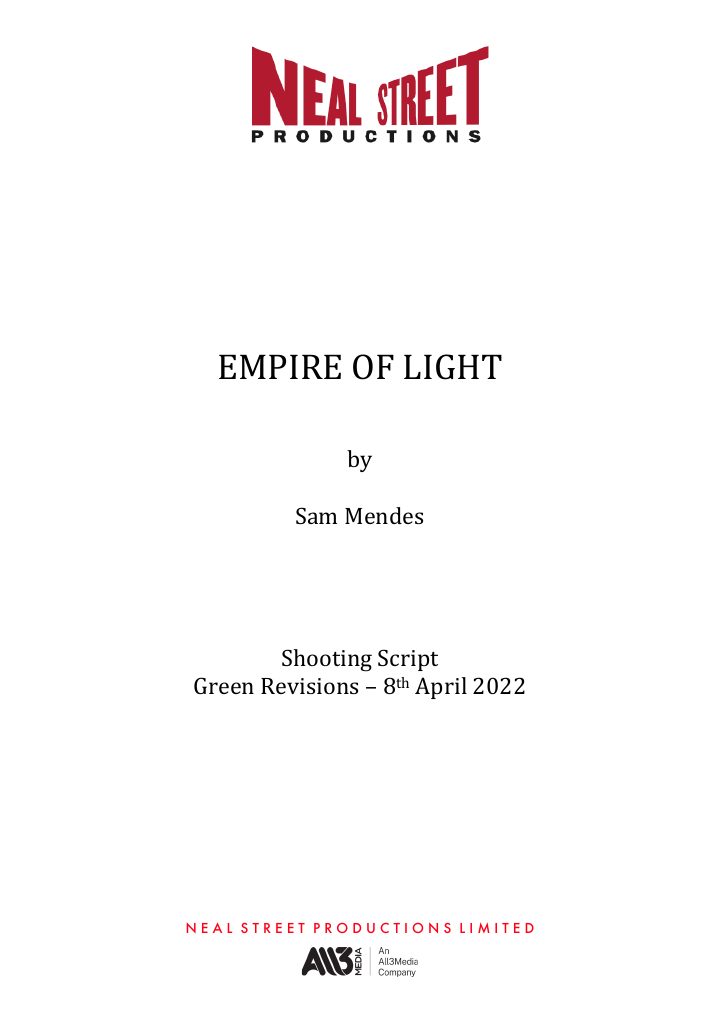 Empire of Light screenplay first page