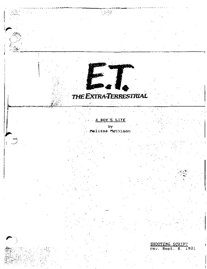 E.T. the Extra Terrestrial screenplay first page