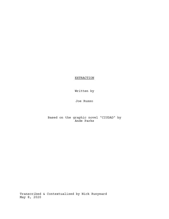 Extraction screenplay first page