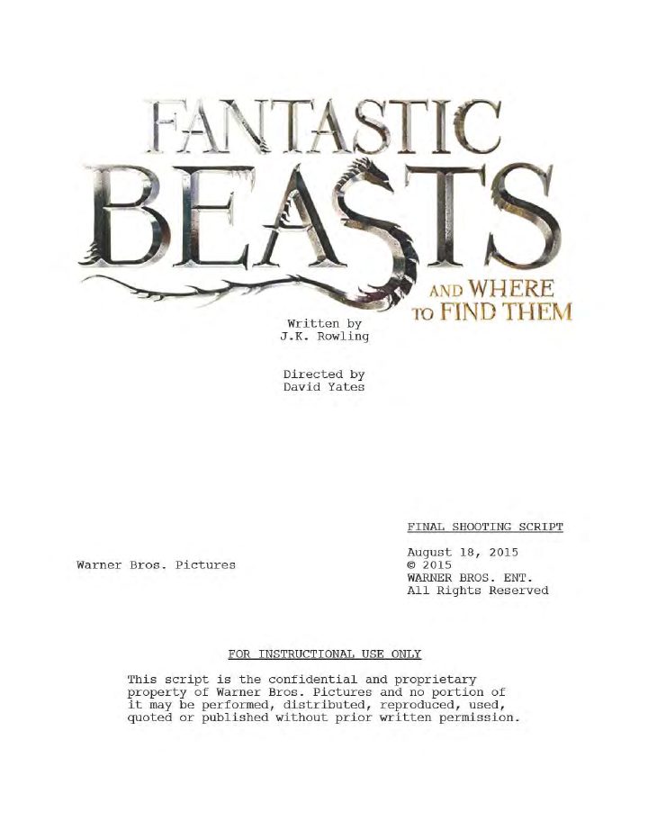 Fantastic Beasts and Where to Find Them screenplay first page