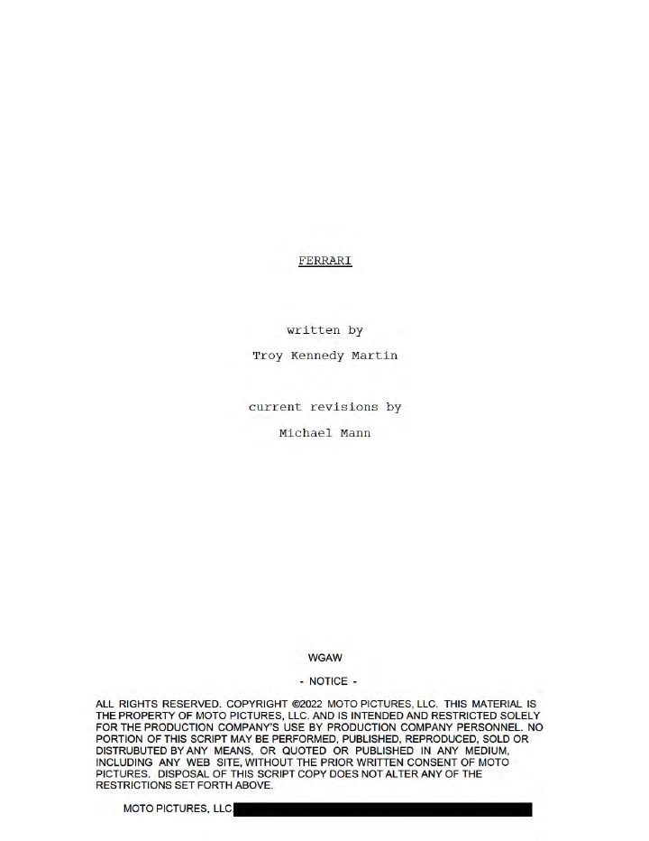 Ferrari screenplay first page