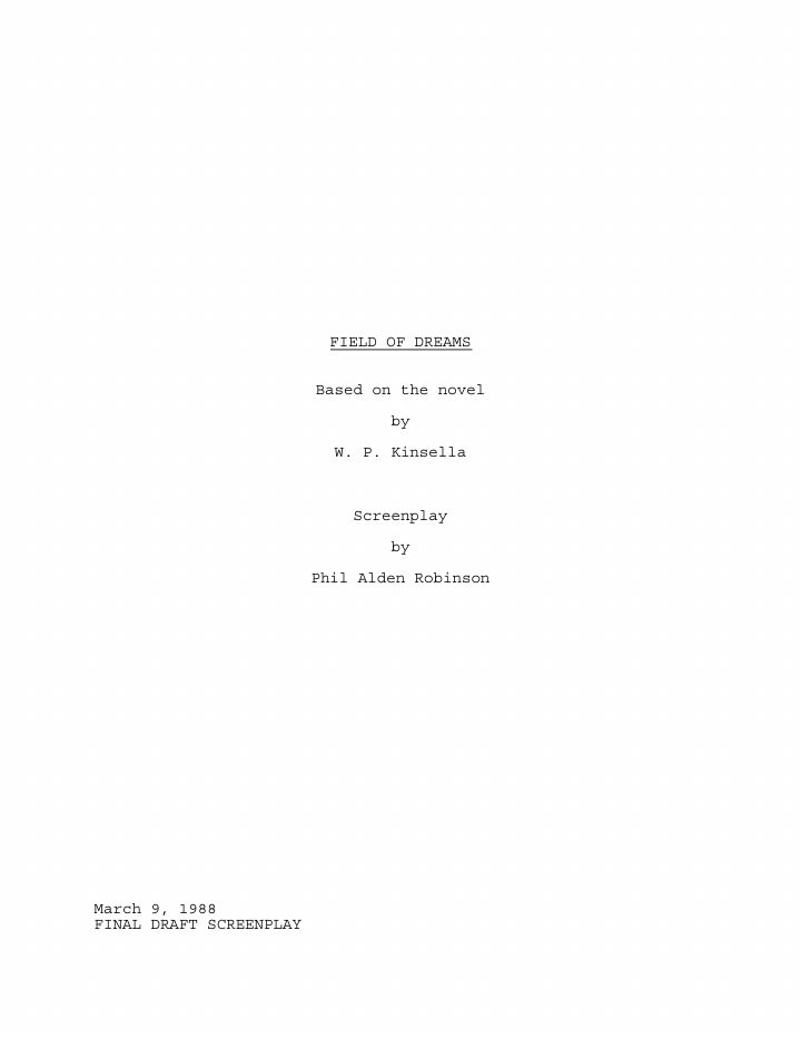 Field of Dreams screenplay first page