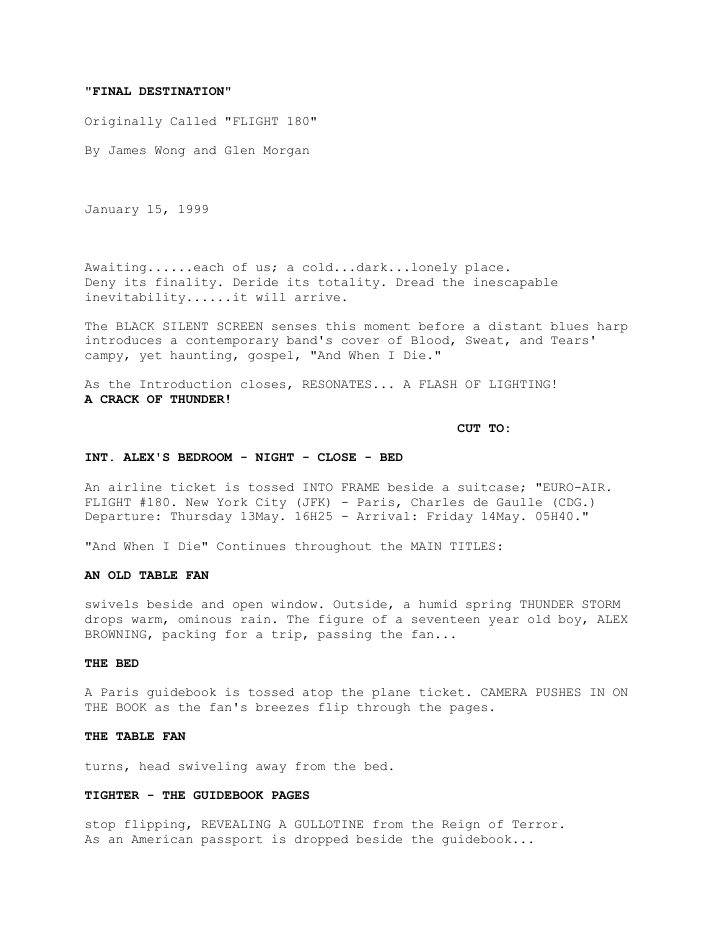 Final Destination screenplay first page