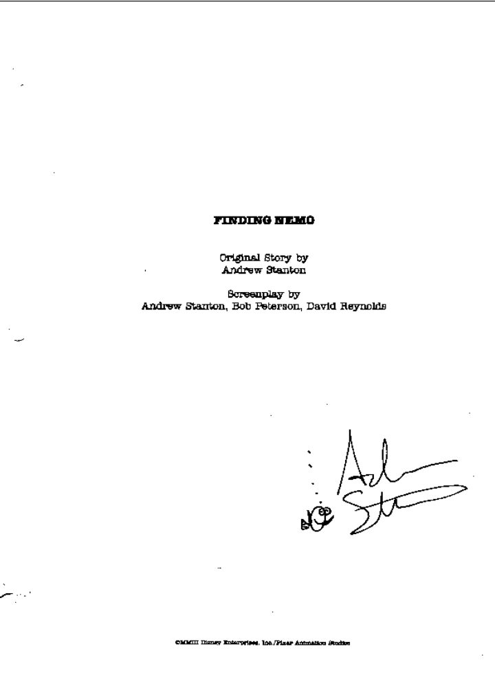 Finding Nemo screenplay first page