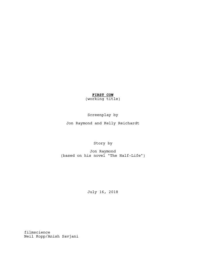 First Cow screenplay first page