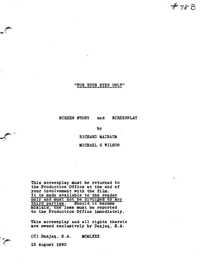 For Your Eyes Only screenplay first page