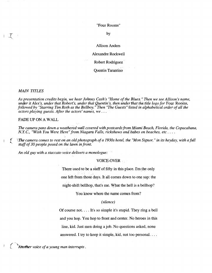 Four Rooms screenplay first page