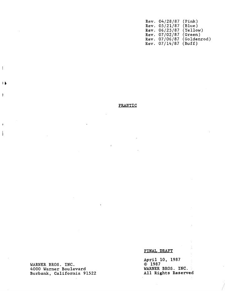 Frantic screenplay first page