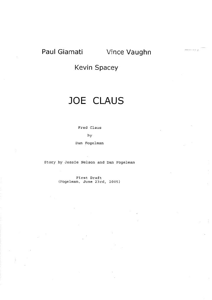 Fred Claus screenplay first page