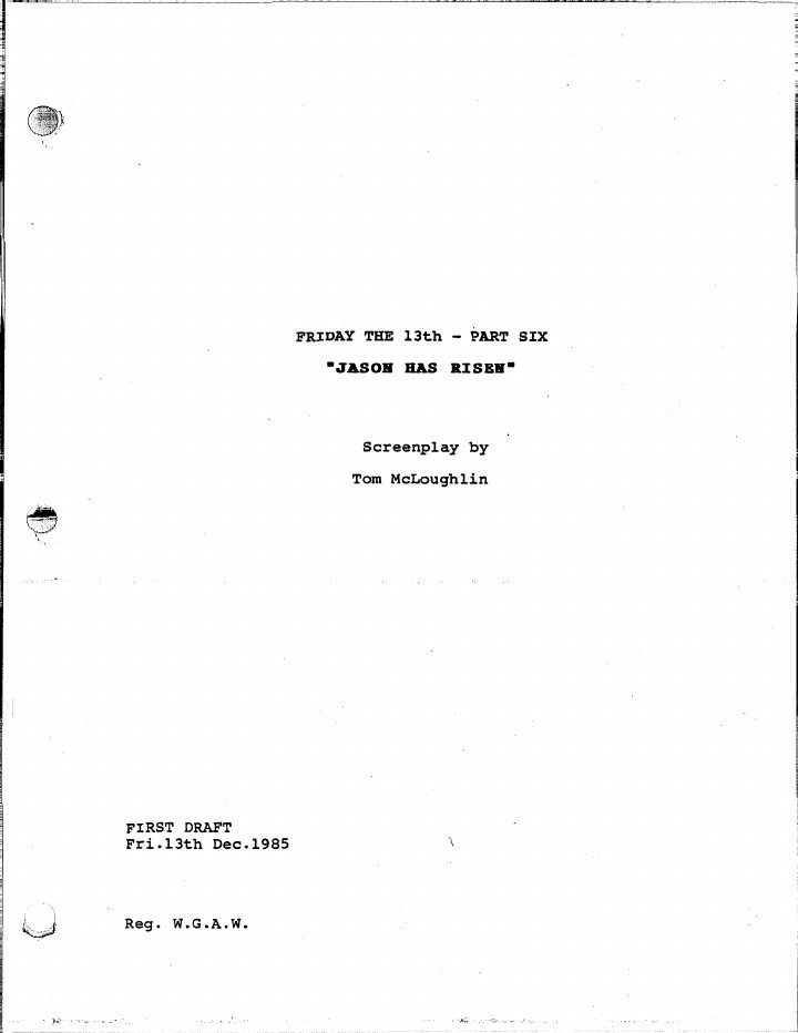 Friday the 13th Part VI: Jason Lives screenplay first page