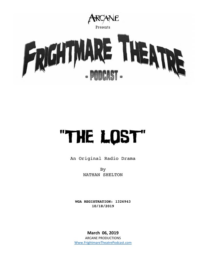 The Frightmare Theatre Podcast: 101: The Lost screenplay first page