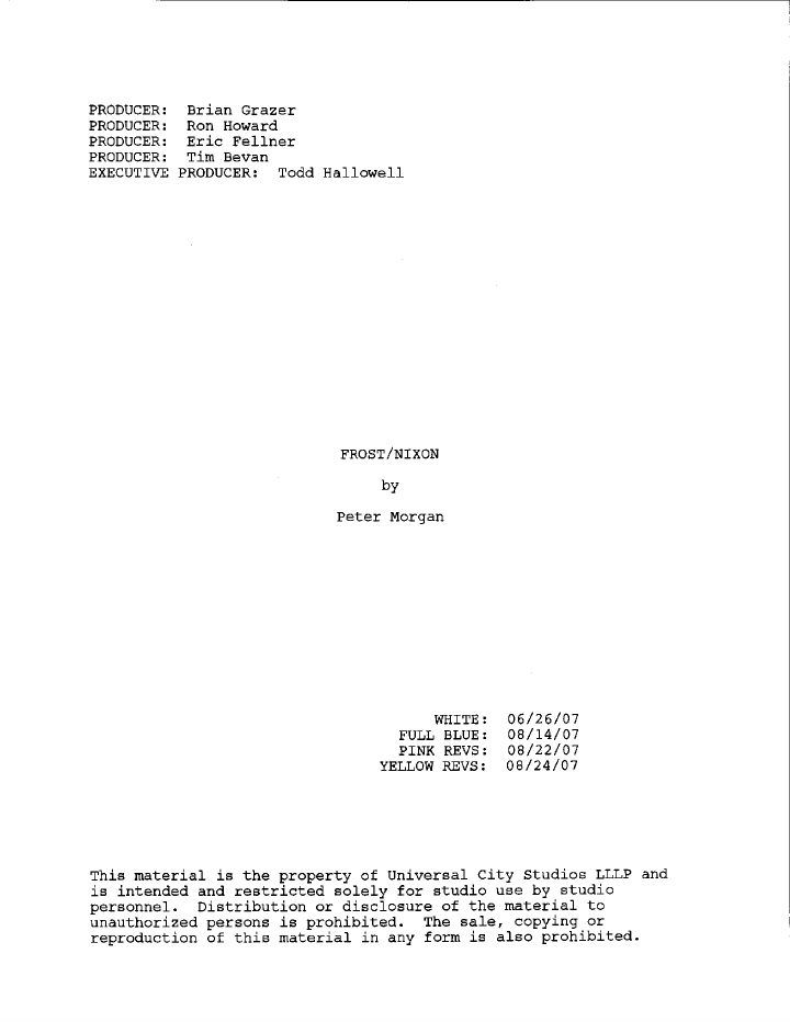 Frost / Nixon screenplay first page