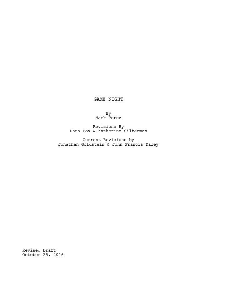 Game Night screenplay first page