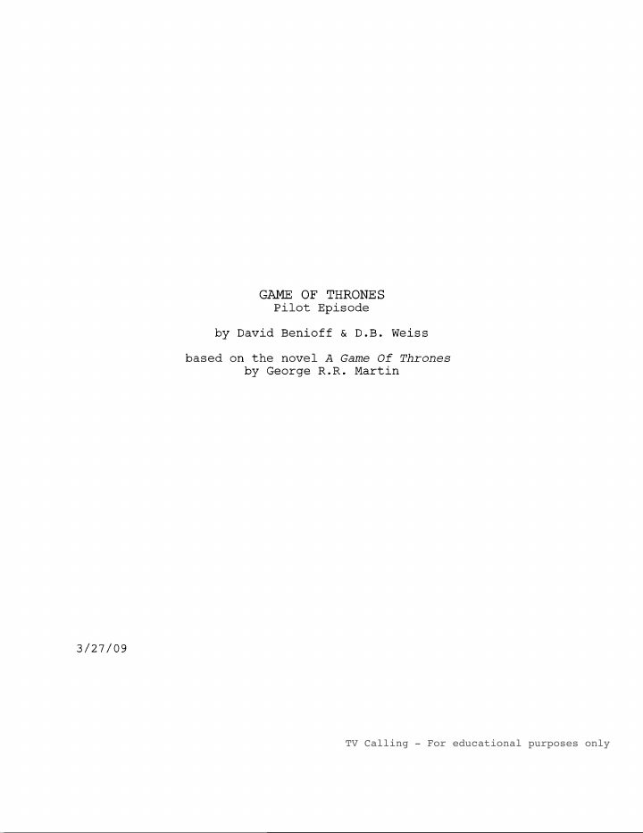 Game of Thrones: 101: Winter is Coming screenplay first page
