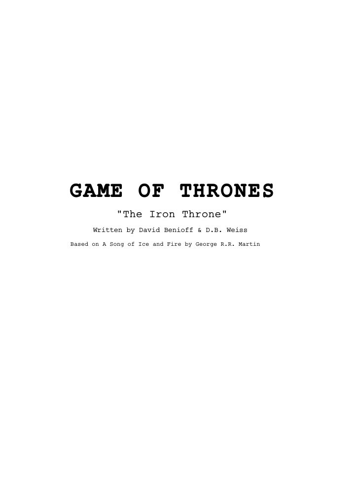 Game of Thrones: 806: The Iron Throne screenplay first page