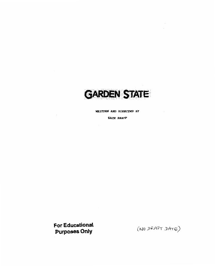 Garden State screenplay first page