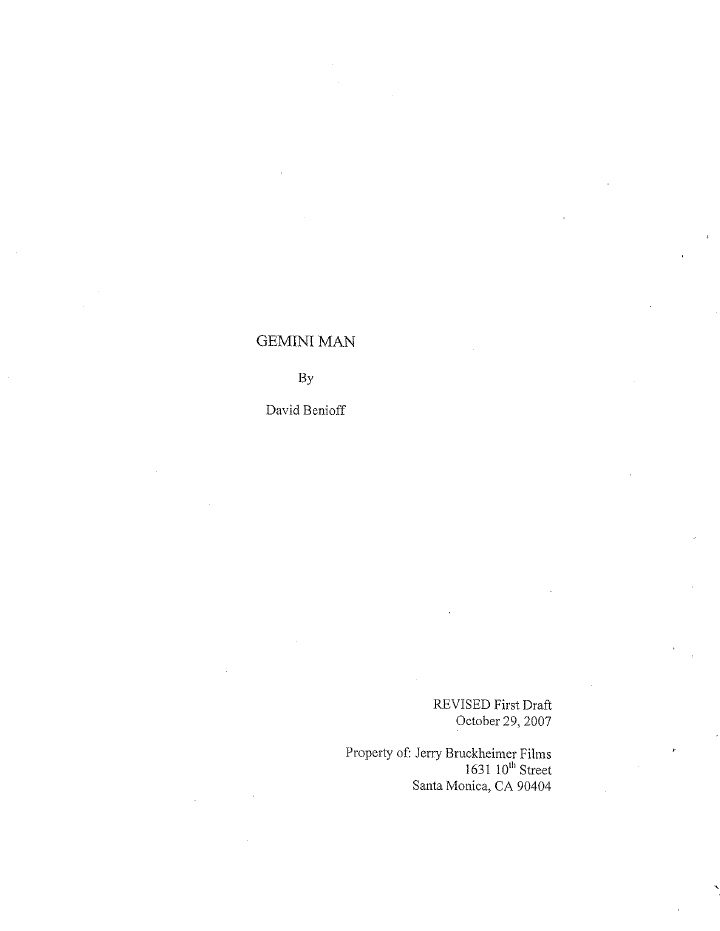 Gemini Man screenplay first page