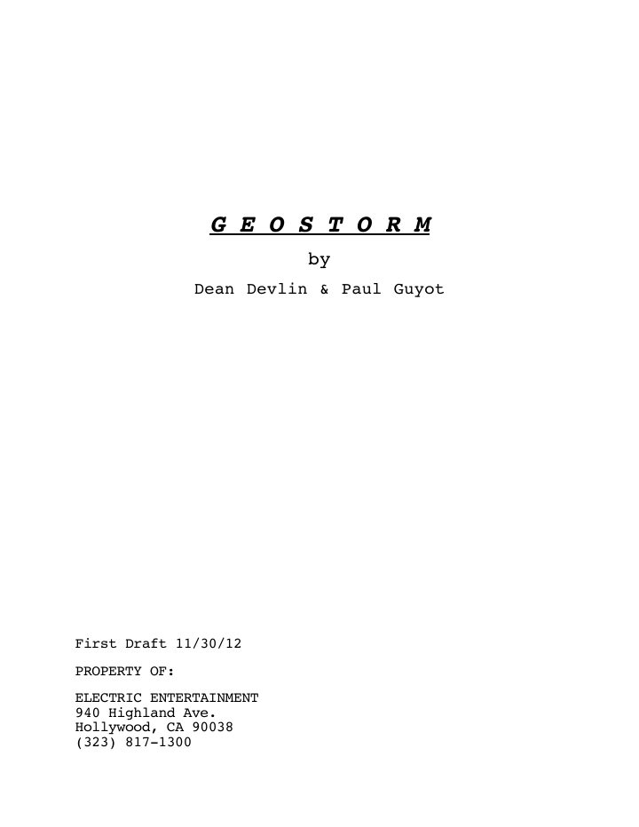 Geostorm screenplay first page