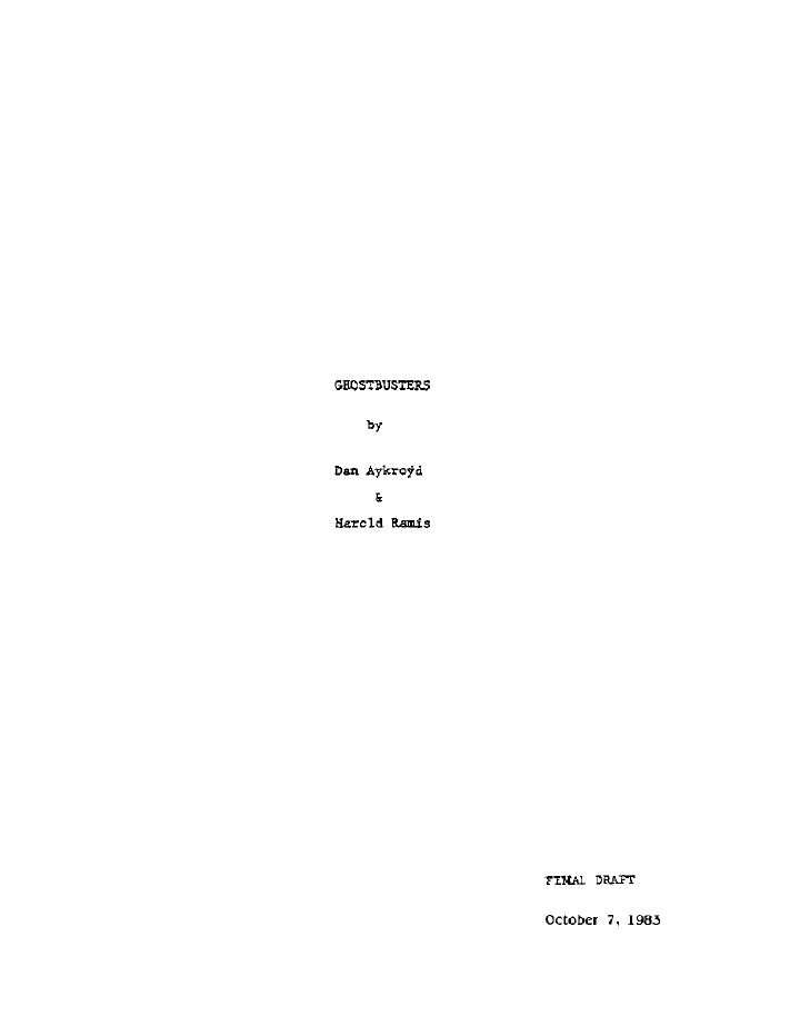 Ghostbusters screenplay first page
