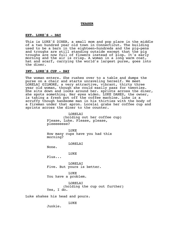 Gilmore Girls: 101: Pilot screenplay first page