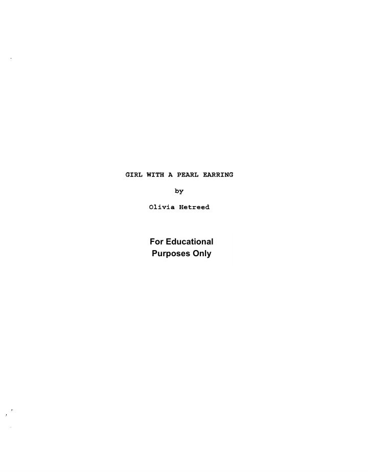 Girl with a Pearl Earring screenplay first page