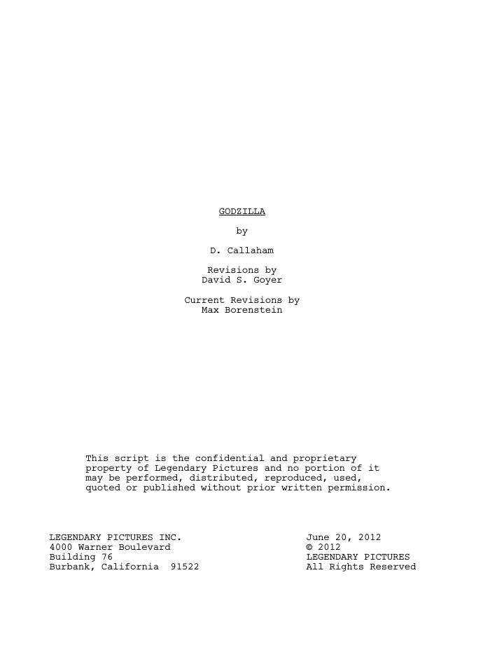 Godzilla screenplay first page
