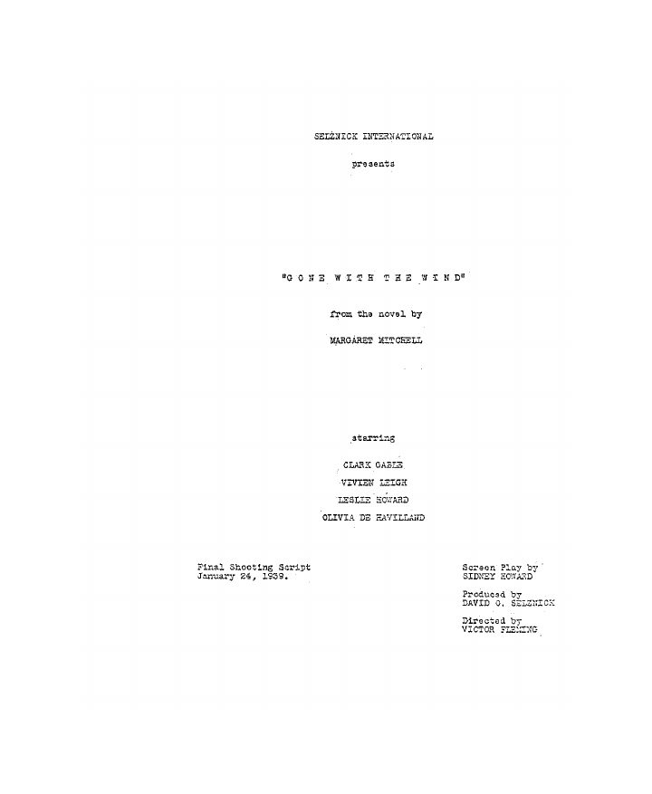 Gone with the Wind screenplay first page