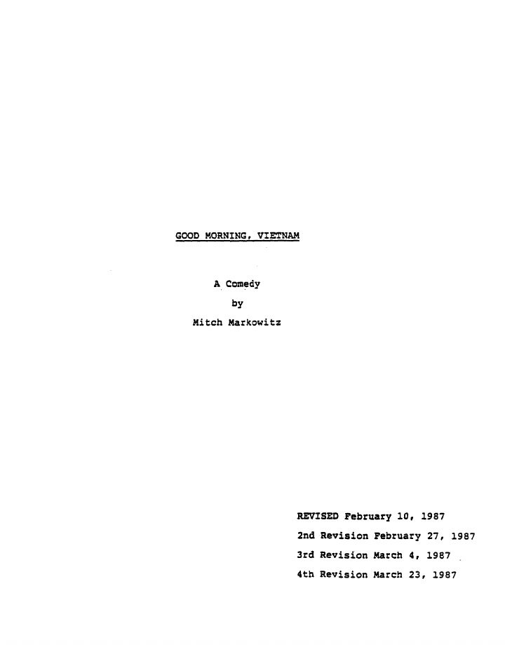 Good Morning, Vietnam screenplay first page
