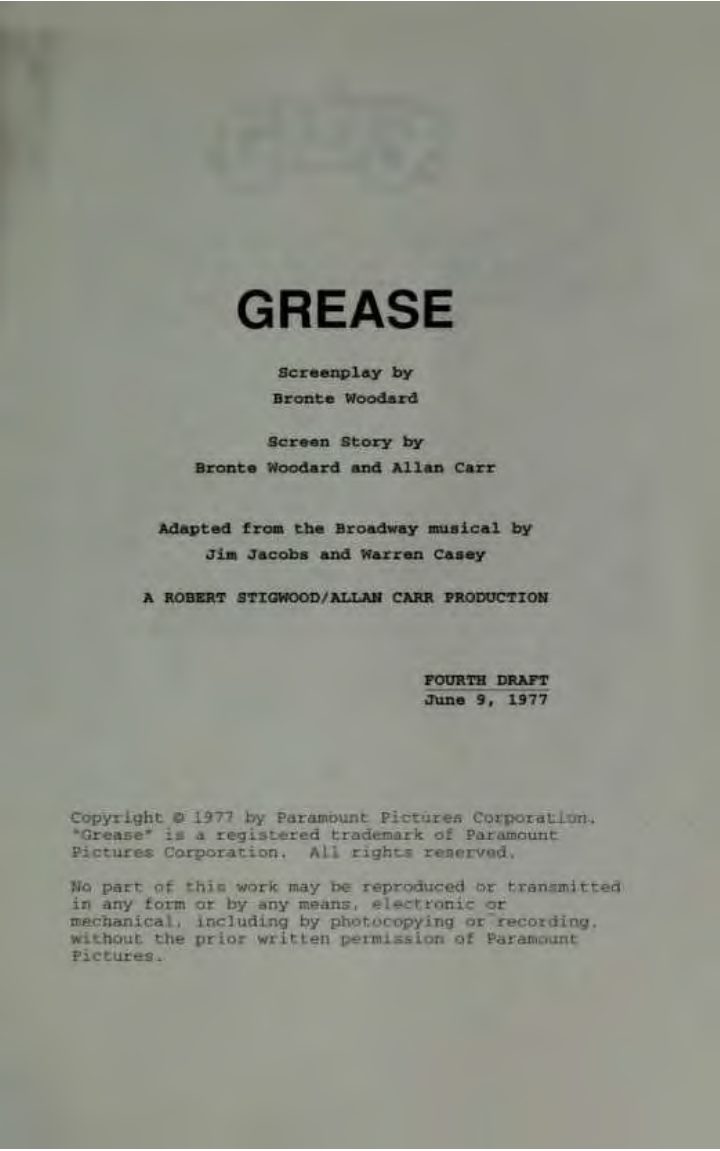 Grease screenplay first page