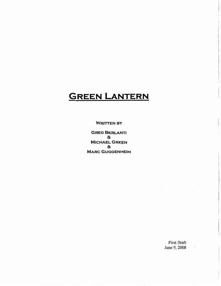 Green Lantern screenplay first page