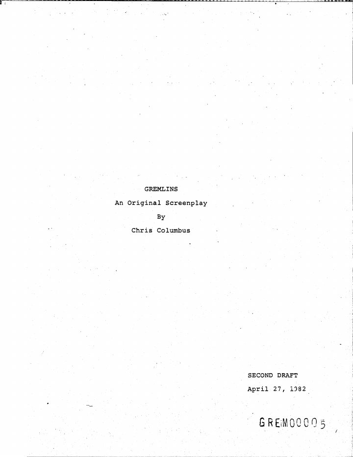 Gremlins screenplay first page