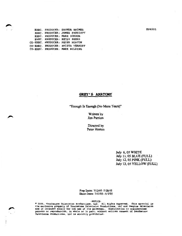 Grey's Anatomy: 202: Enough is Enough screenplay first page