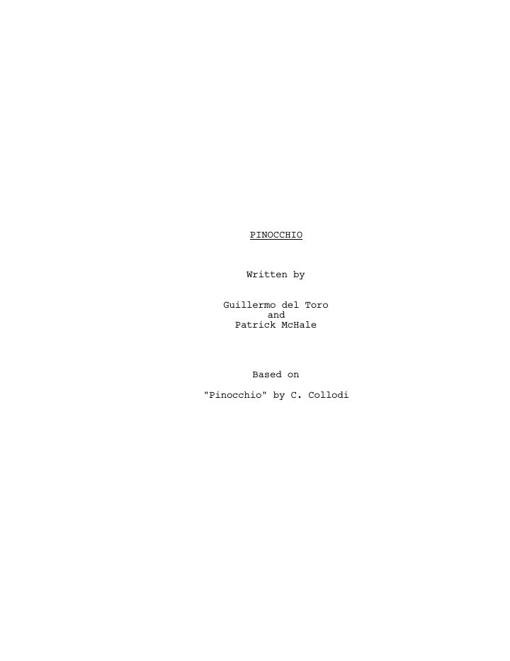 Guillermo del Toro's Pinocchio screenplay first page