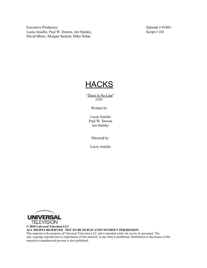 Hacks: 101: There Is No Line screenplay first page