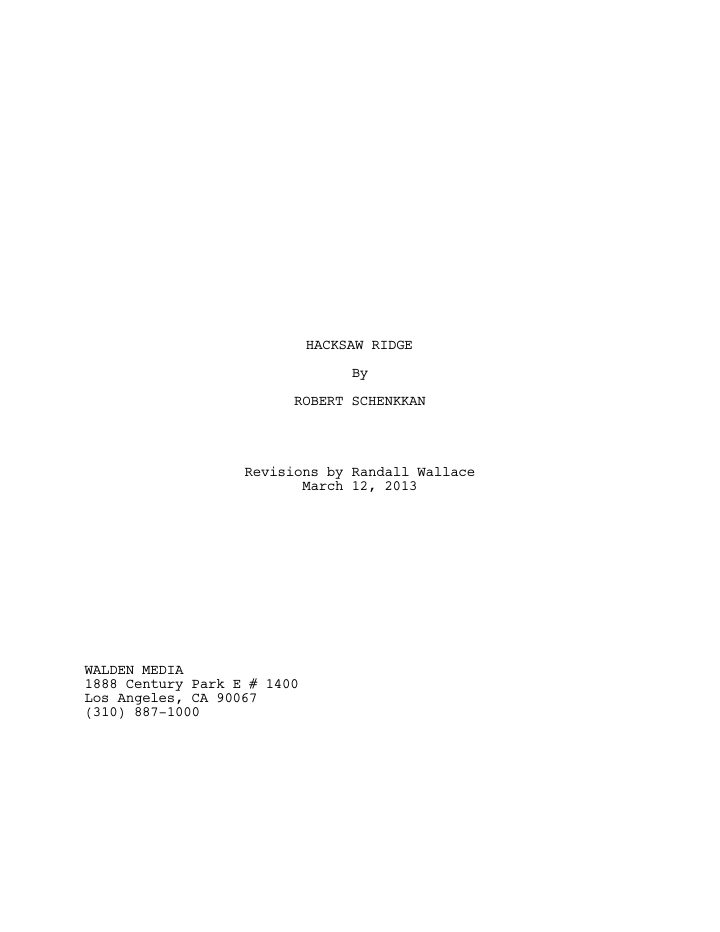 Hacksaw Ridge screenplay first page