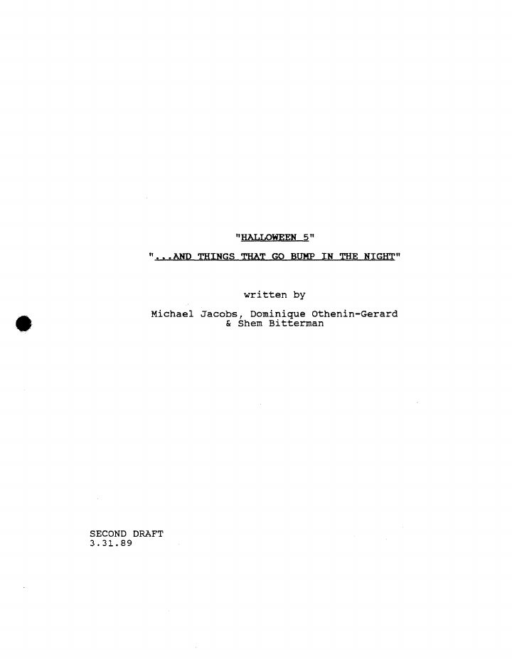 Halloween 5: The Revenge of Michael Myers screenplay first page