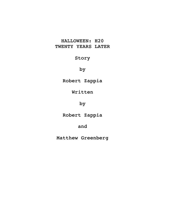 Halloween H20: 20 Years Later screenplay first page