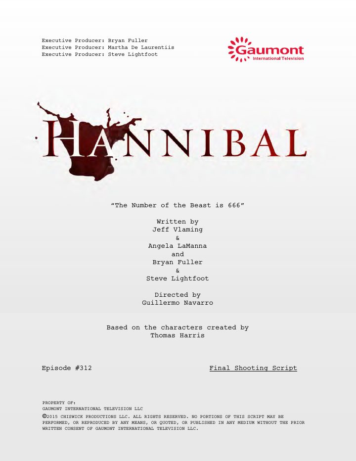 Hannibal: 312: The Number of the Beast Is 666 screenplay first page
